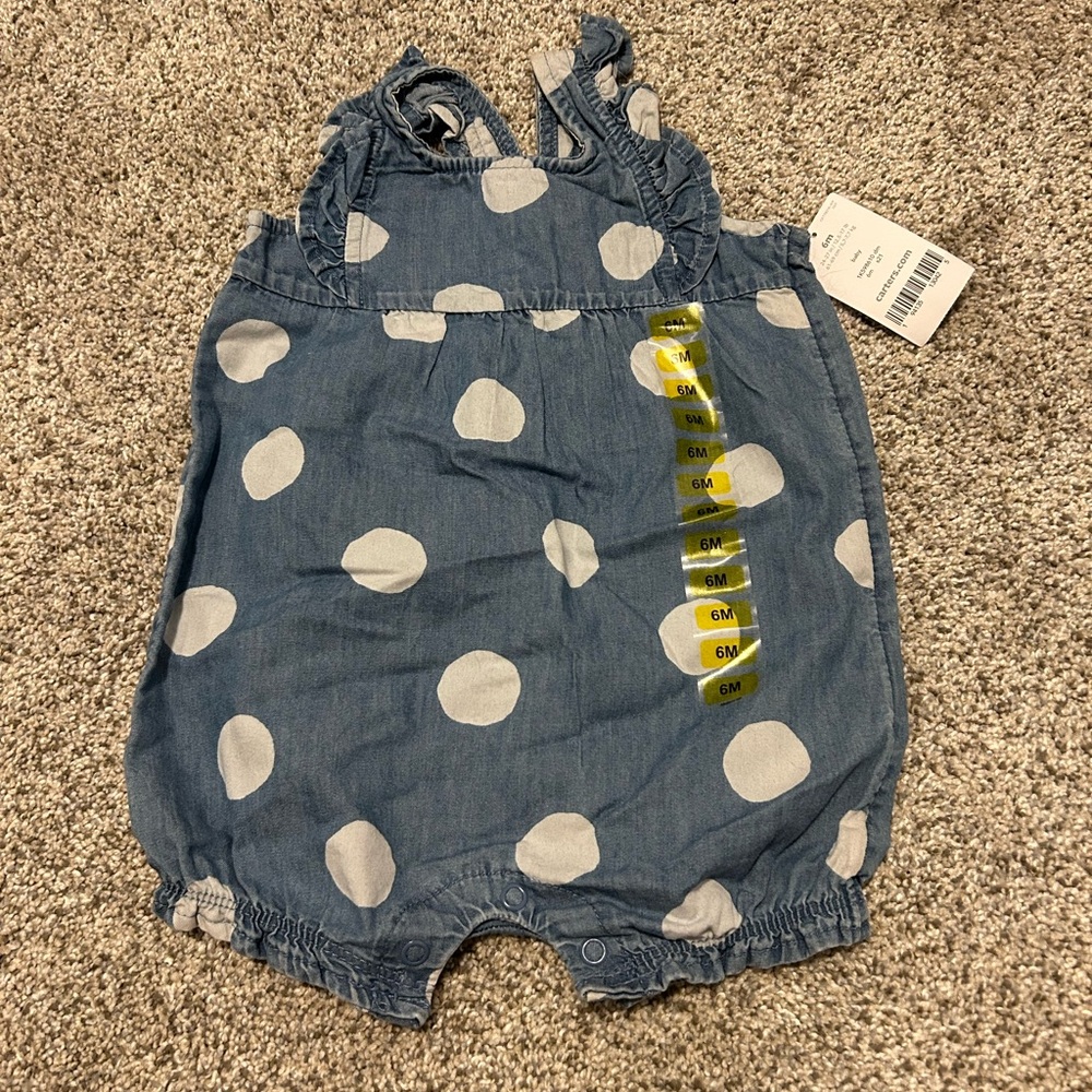 Carter's Denim Blue Romper with White Dots